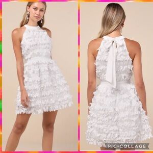 Lulus Women’s Medium Dearly Adored White Applique Halter Sleeveless Mini Dress